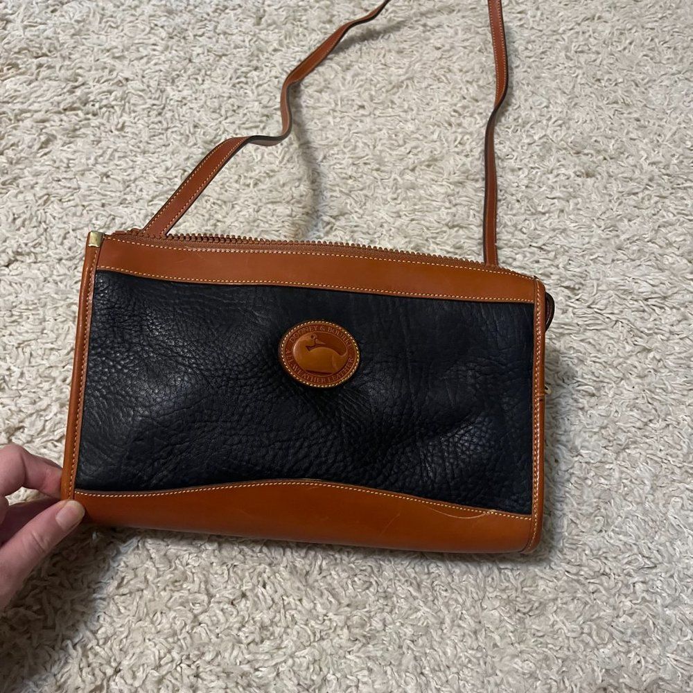 Vintage Dooney & Bourke Black Tan Two Tone All Weather Textured Leather Bag